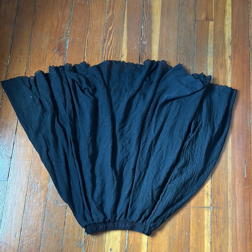 Black Cotton Linen Blend Skirt
